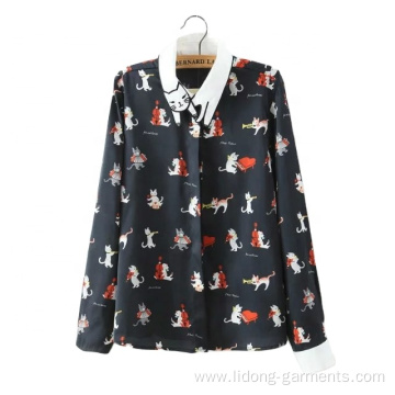 Casual Colorful cartoon animal print women chiffon shirt